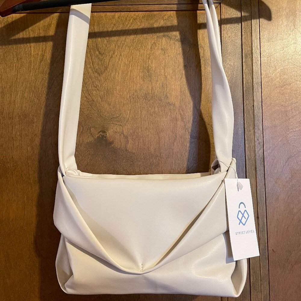 STREET LEVEL handbag! So Soft Vegan Leather Cream Knot Bag. RARE Shoulder Purse! - Picture 2 of 16